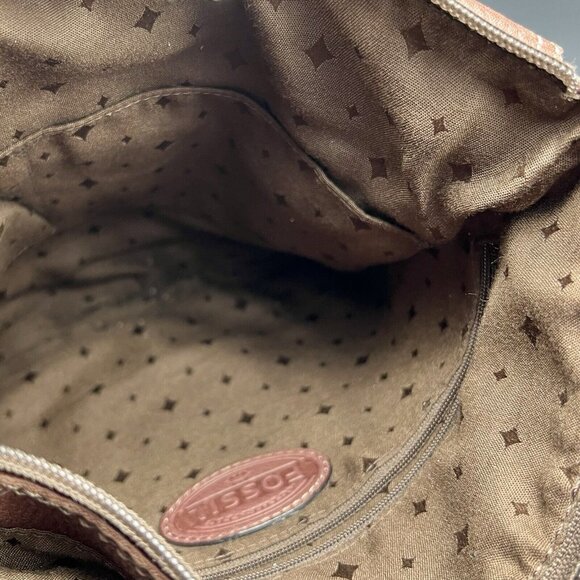 VTG Women’s FOSSIL Brown Leather Logo Messenger Cross Body Bag Purse 11"x11" - Picture 10 of 15